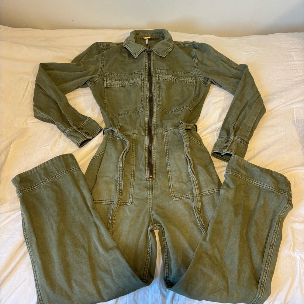 Free People Olive Green Utility Jumpsuit